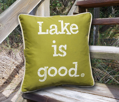Hand Made Lake is Good Pillow - Nautical Green